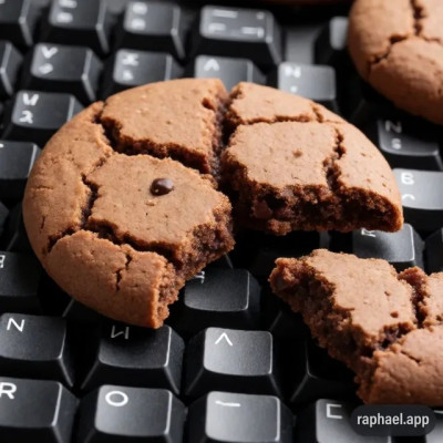 zerbroeselter Cookie auf Computertastatur