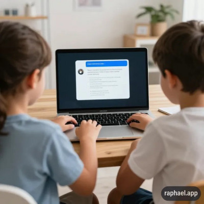 2 Kinder sitzen vor einem Laptop und bedienen eine generative KI