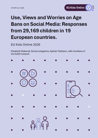 Cover des Reports mit violettem Hintergrund und Symbolen für unterschiedliche Altersgruppen und einer Lupe vor einem Handy