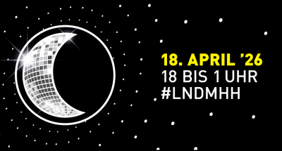 Mond aus glitzernden Spiegelfacetten auf schwarzem Hintergrund mit weißen, unterschiedlich grossen Punkten